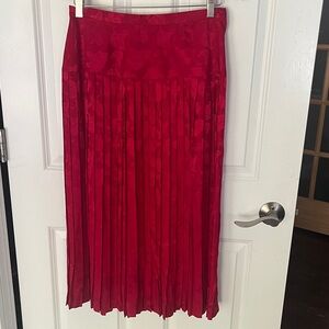 Vintage Talbots Pleated Red 100% Silk Midi Floral Skirt Sz 12